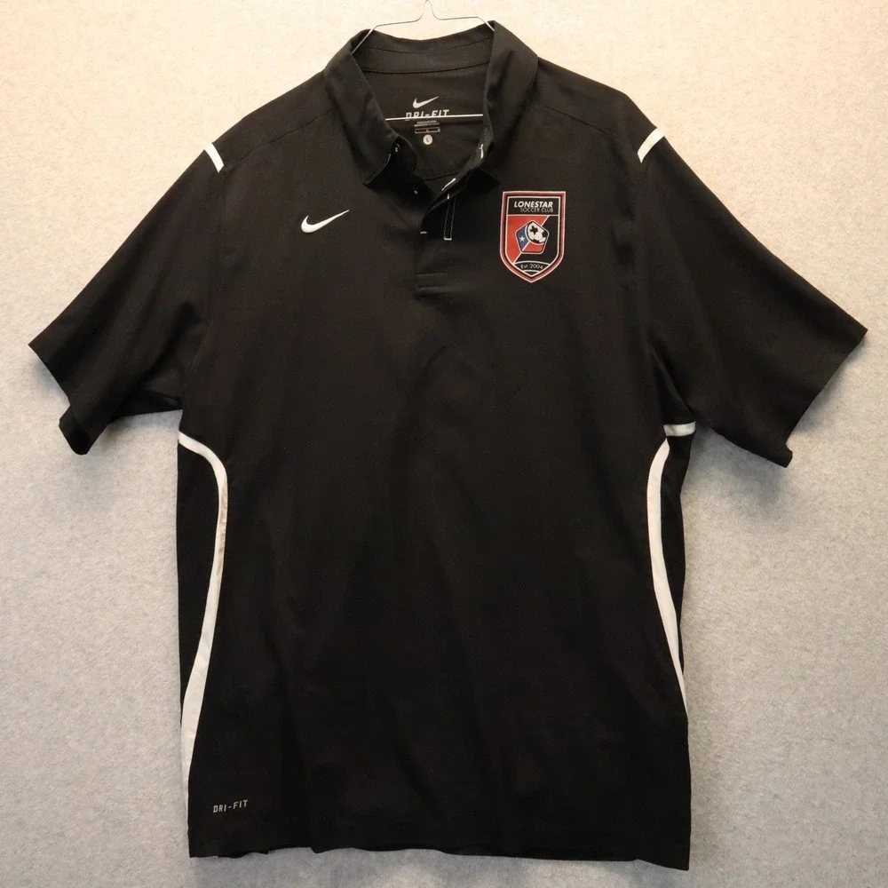 Nike Polo Shirt Mens Large Dri-Fit Black Short‎ Sleeve Lonestar Soccer Club